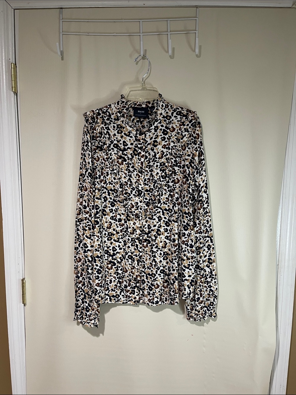 NWOT Maeve Leopard Print Button-Up Shirt - Beige/Black/Brown Size 14